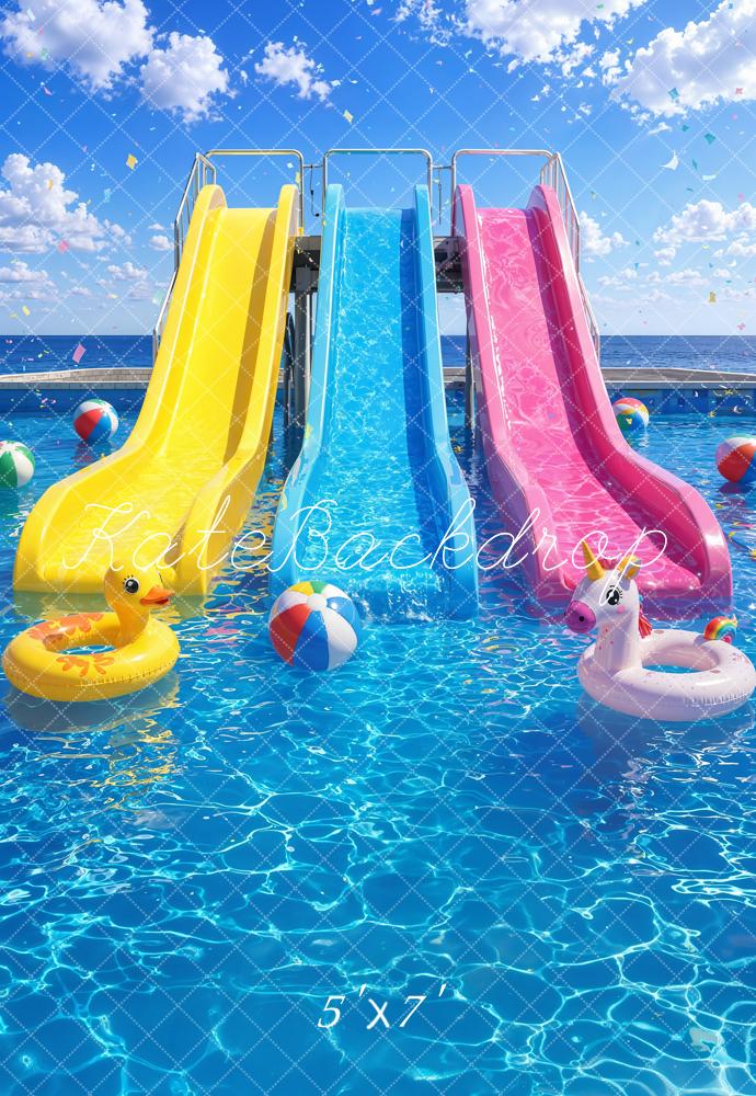 Kate Summer Swimming Pool Water Slides Floats Printed Backdrop Designed by Emetselch