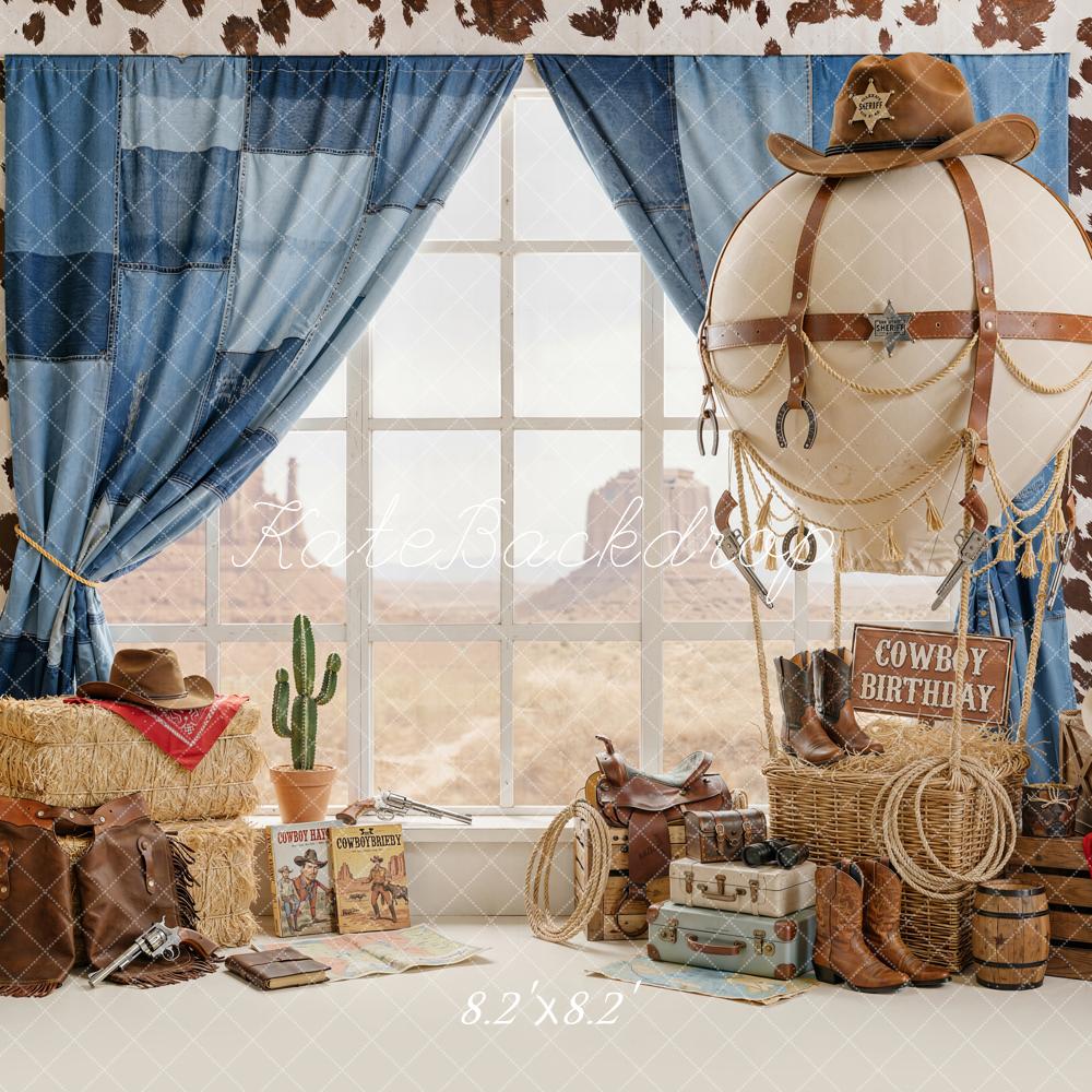 Kate Cowboy Western Hot Air Balloon Haystack Cactus Backdrop Designed by Emetselch