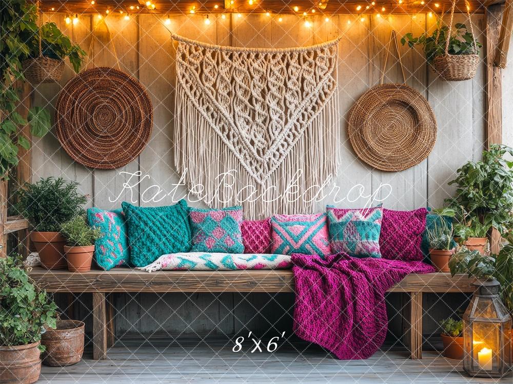 Kate Bohemian Macrame Cozy Patio Bench Backdrop Designed by Mini MakeBelieve