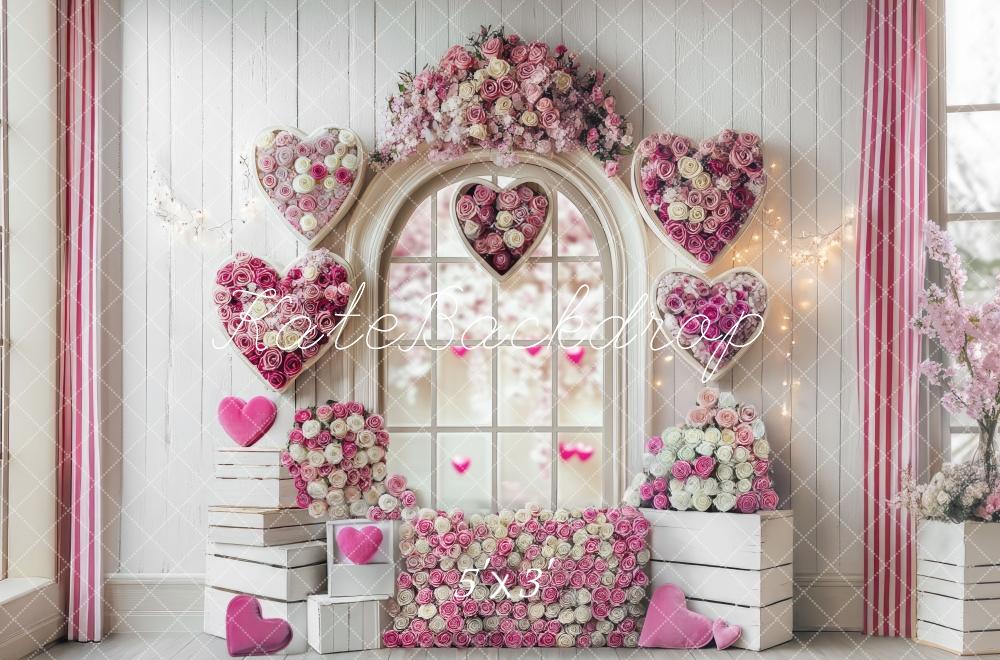 Fondo de Ventana de Rosas Corazón Romántico Diseñado por Mini MakeBelieve