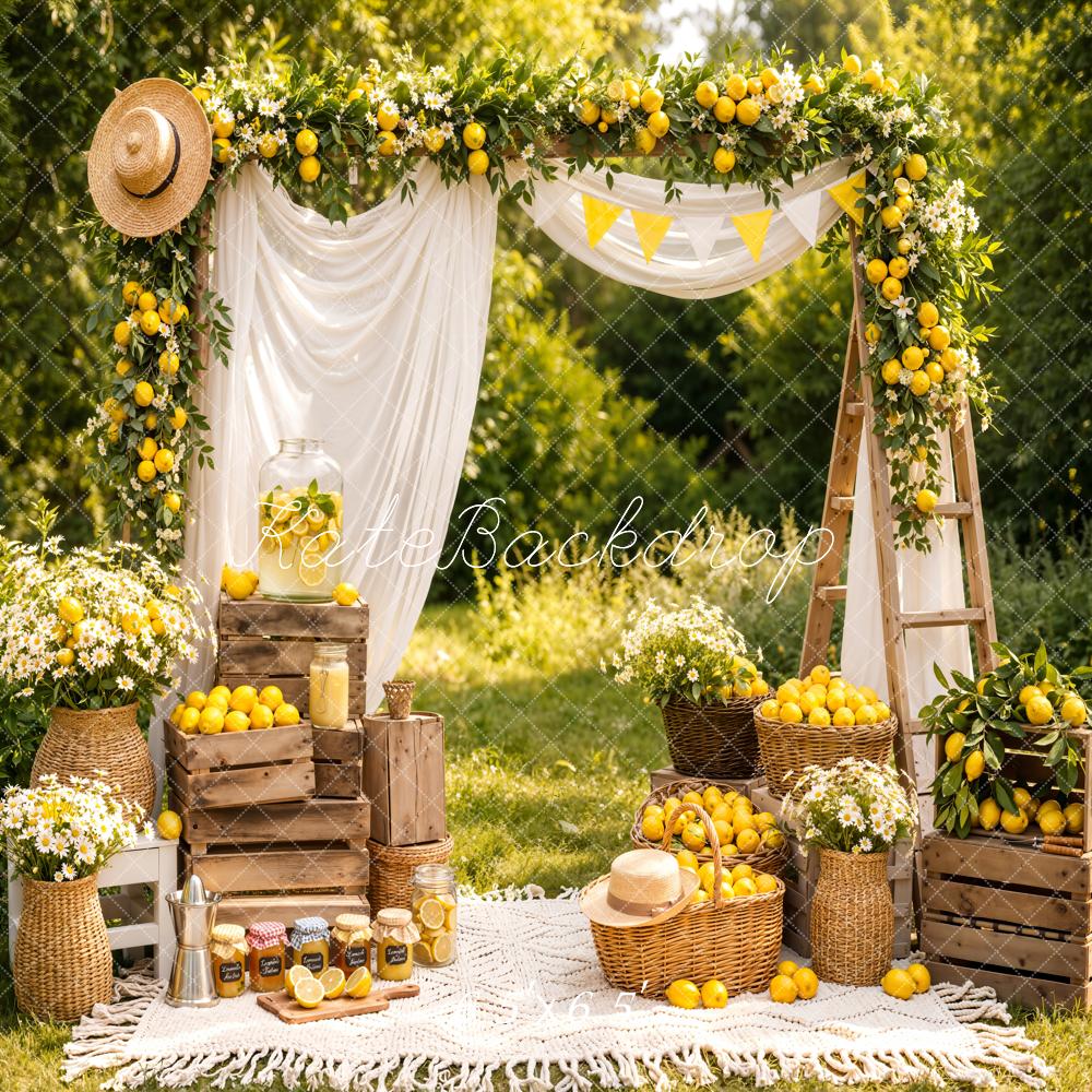 Kate Summer Lemon Flower Arch Picnic Printed Backdrop Designed by Emetselch