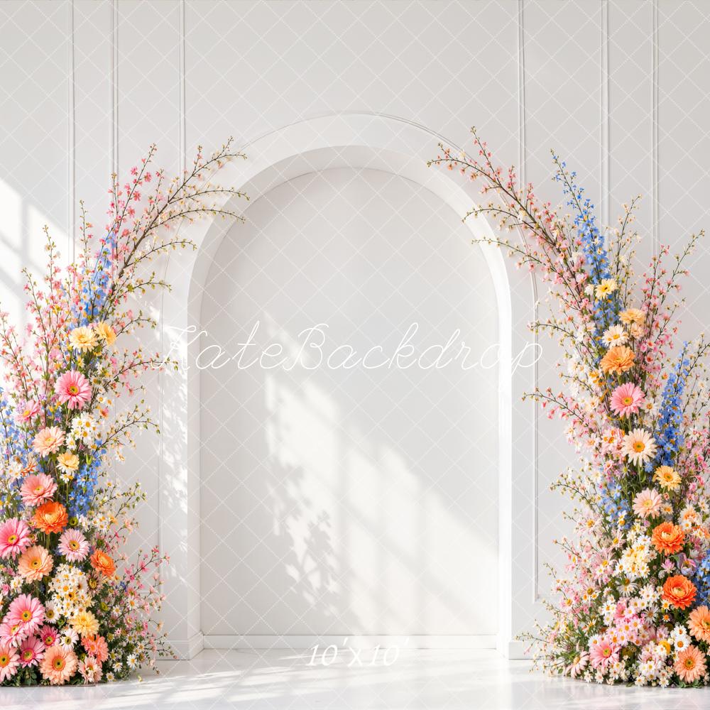Kate Spring Flower Arch White Wall Sunlight Printed Backdrop Designed by Emetselch