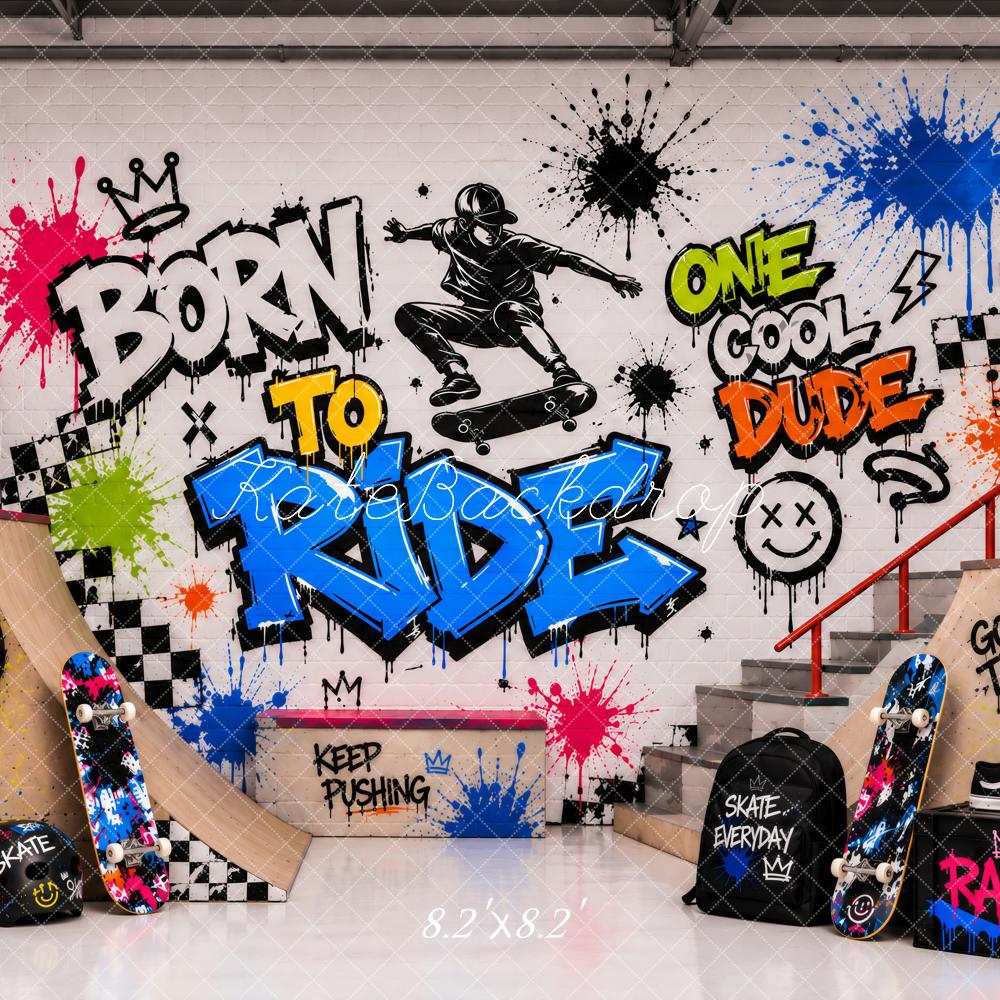 Kate Graffiti Skateboarder Skate Park Street Art Printed Backdrop Designed by Ashley Paul