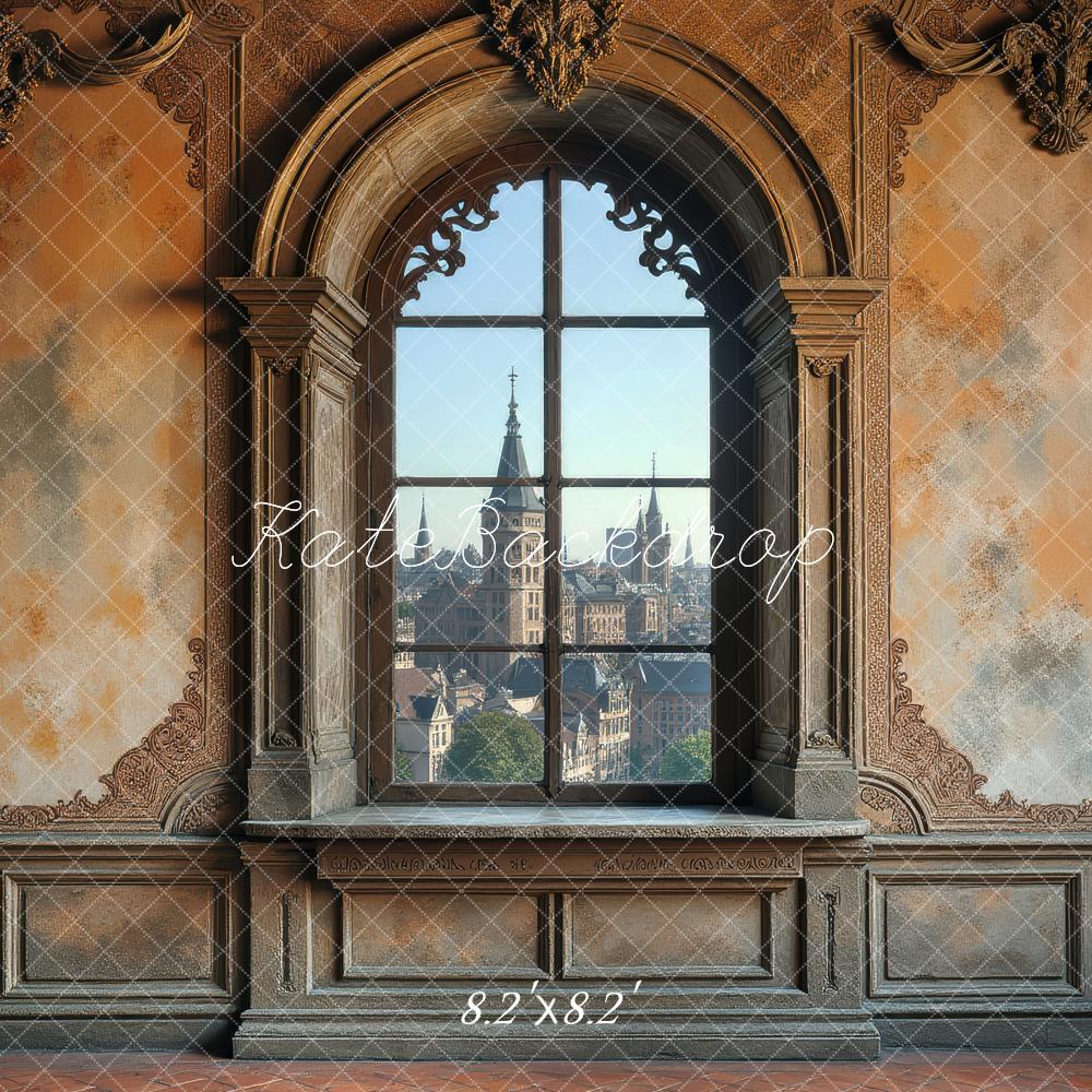 Kate Vintage Ornate Window City View Printed Backdrop Designed by Laura Bybee