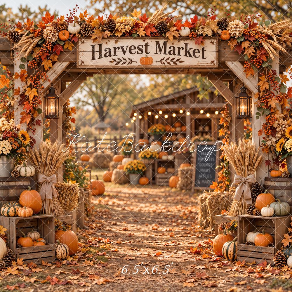 Kate Fall Harvest Market Arch Pumpkins Cabin Printed Backdrop Designed by Emetselch