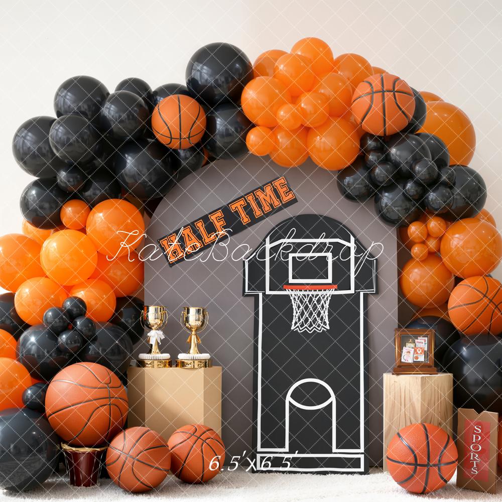 Kate Cake Smash Basketball Hoop Half Time Orange Black Balloons Backdrop Designed by Emetselch