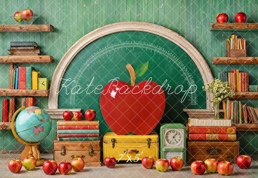 Kate Back to School Apple Arched Chalkboard Printed Backdrop Designed by Emetselch