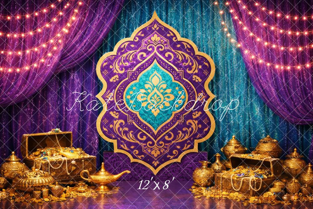 Kate Carnival Gold Treasure Purple Teal Chest Fairy Fantasy Printed Backdrop Designed by Megan Leigh Photography