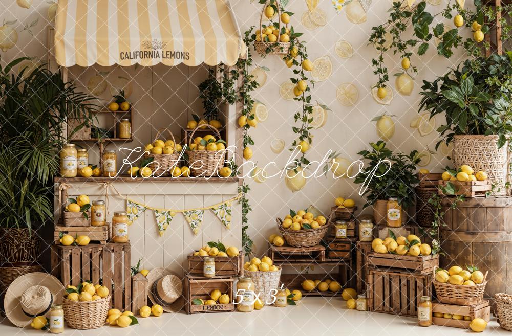 Kate Summer Lemon Stand Crates Baskets Garland Plants Printed Backdrop Designed by Emetselch