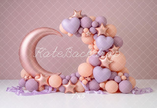 TEST Kate Birthday Crescent Moon Stars Pink Pastel Balloon Printed Backdrop Designed by Angela Miller