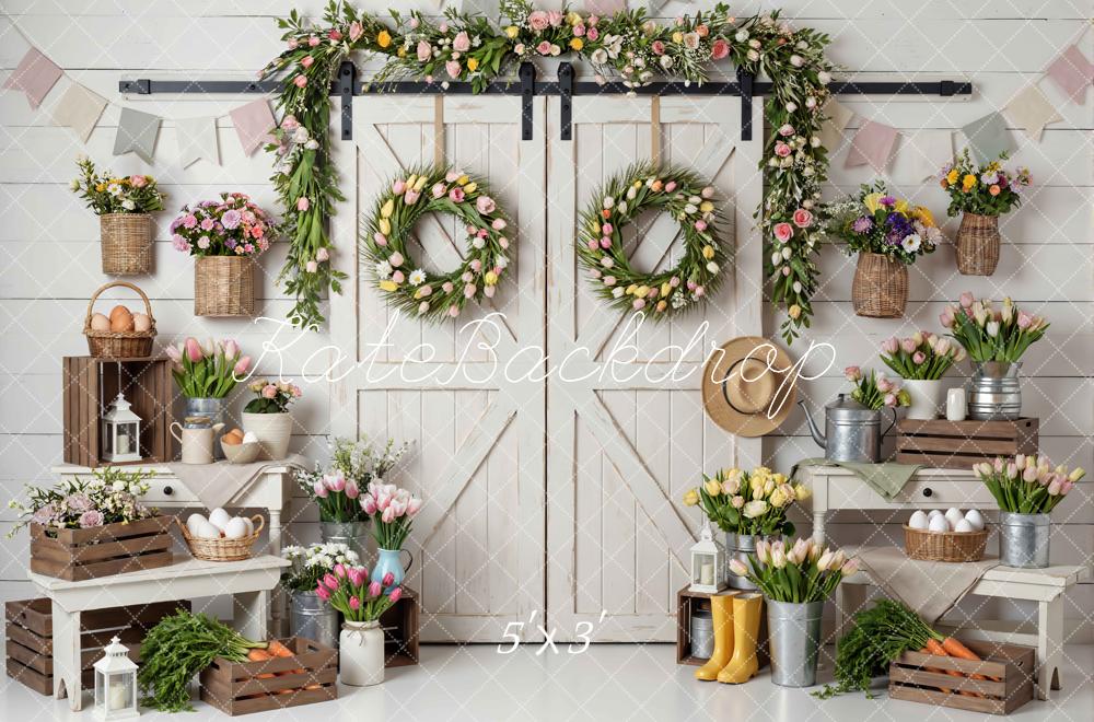 Kate Spring Tulip Wreath Barn Door Backdrop Designed by Mini MakeBelieve
