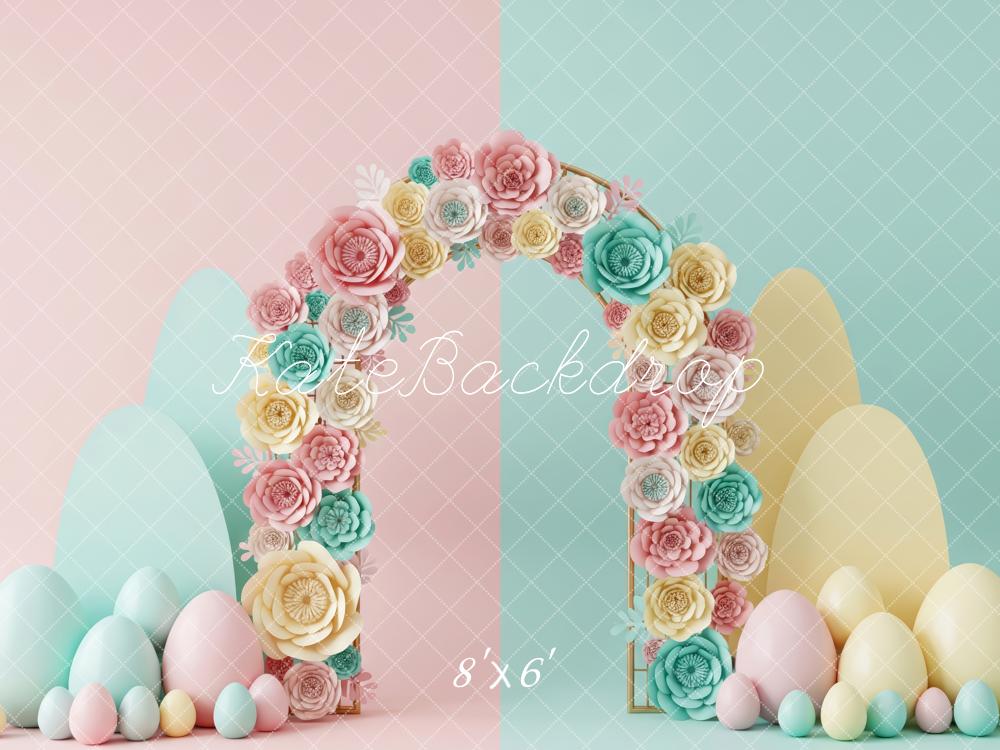 Kate Easter Flower Arch Pastel Eggs Printed Backdrop Designed by Patty Roberts