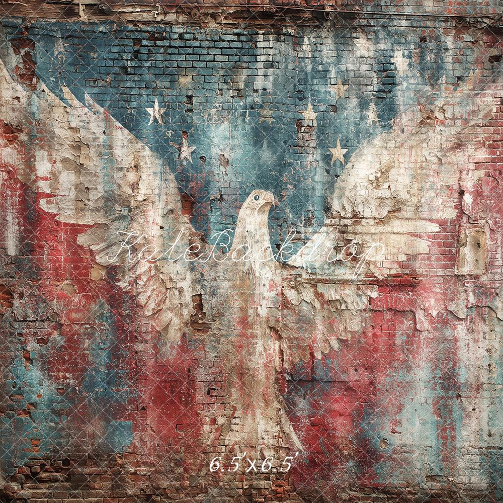 Kate July 4th Vintage Patriotic Eagle Graffiti Brick Wall Printed Backdrop Designed by Angela Miller