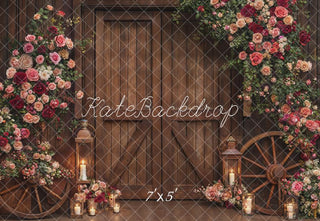 Kate Valentines Rustic Wooden Door Flower Arch Wheels Printed Backdrop Designed by Emetselch