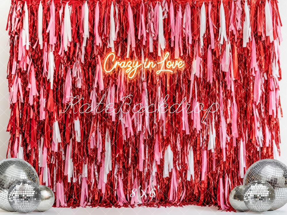 Kate Valentine's Day Red Pink Fringe Tinsel Disco Ball Backdrop Backdrop Designed by Patty Roberts