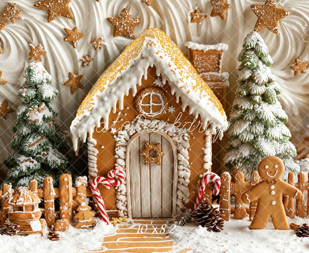 Kate Christmas Gingerbread House Snowy Trees Gingerbread Man Backdrop Designed by Emetselch
