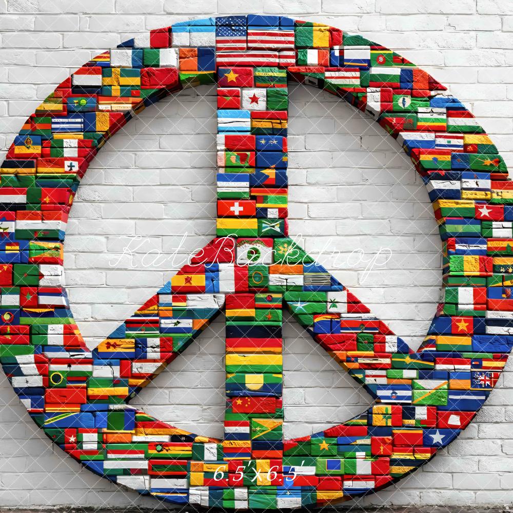 Kate Peace Sign Flags Brick Wall Printed Backdrop Designed by Mini MakeBelieve