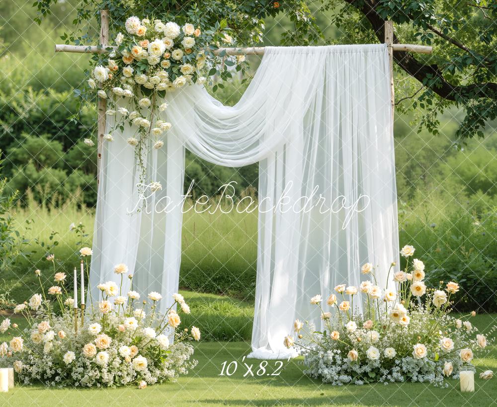 Kate Wedding Flower Arch White Curtain Backdrop Designed by Emetselch