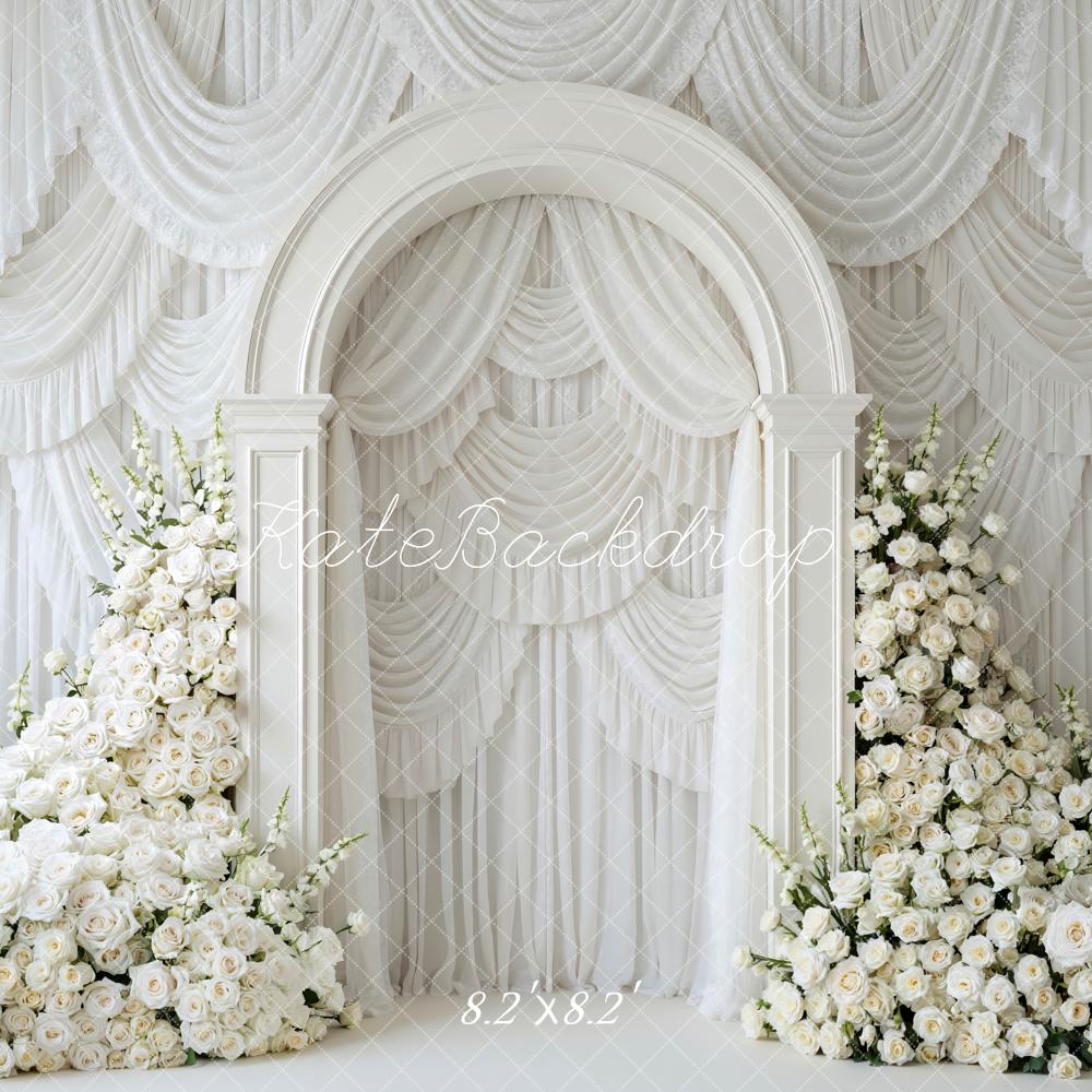 Kate Spring White Flower Arch Wedding Draped Curtains Backdrop Designed by Mini MakeBelieve