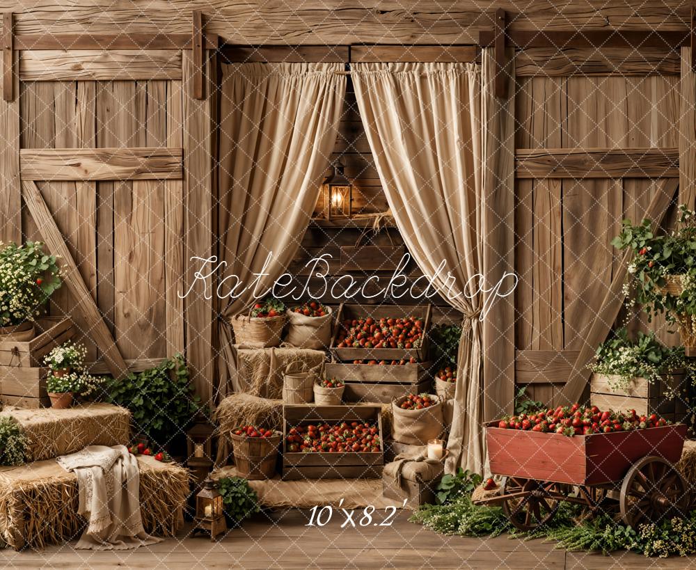 TEST Kate Rustic Barn Strawberry Crates Hay Bales Cart Backdrop Designed by Emetselch