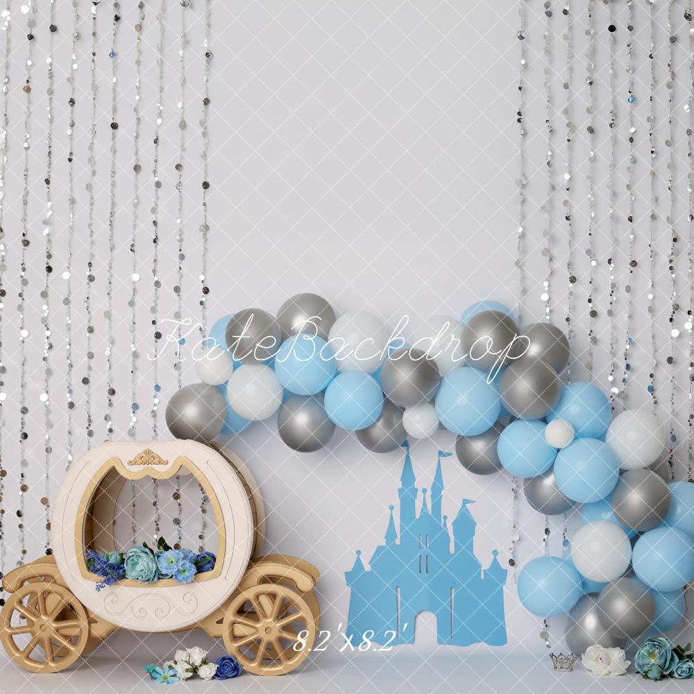 Kate Cake Smash Fairy Fantasy Blue Castle Balloon Carriage Backdrop Designed by Melissa King