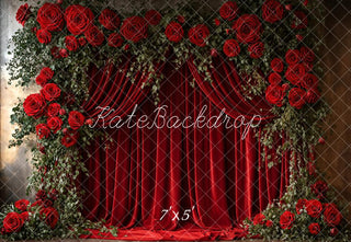 Kate Valentines Red Rose Flower Arch Velvet Curtain Printed Backdrop Designed by Emetselch