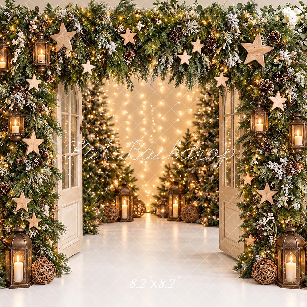 Kate Christmas Flower Arch Greenery Stars Lanterns Printed Backdrop Designed by Angela Miller