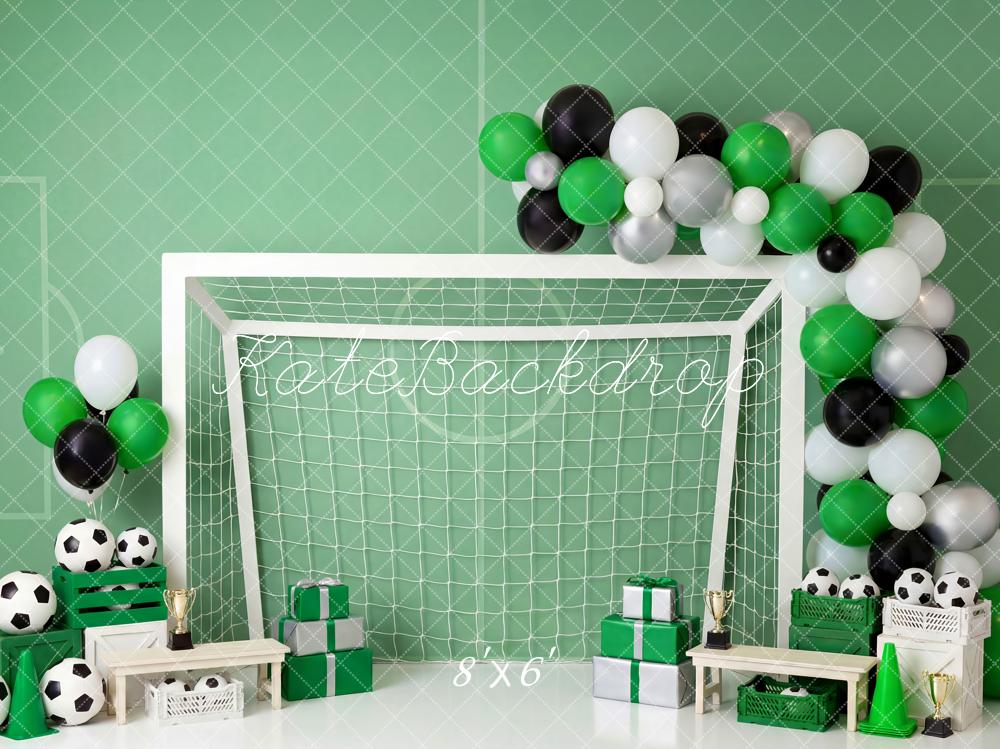 Kate Cake Smash Soccer Goal Green Black White Balloons Printed Backdrop Designed by Patty Roberts