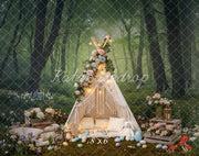 Kate Easter Forest Bunny Tent Flowers Mushrooms Printed Backdrop Designed by Emetselch, Microfiber (Printed) / 12x8ft