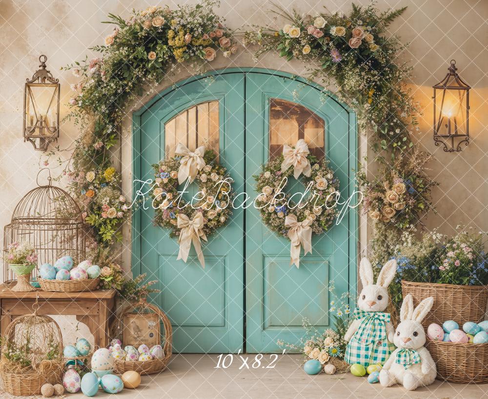 Kate Easter Bunny Blue Arch Door Flower Basket Backdrop Designed by Emetselch