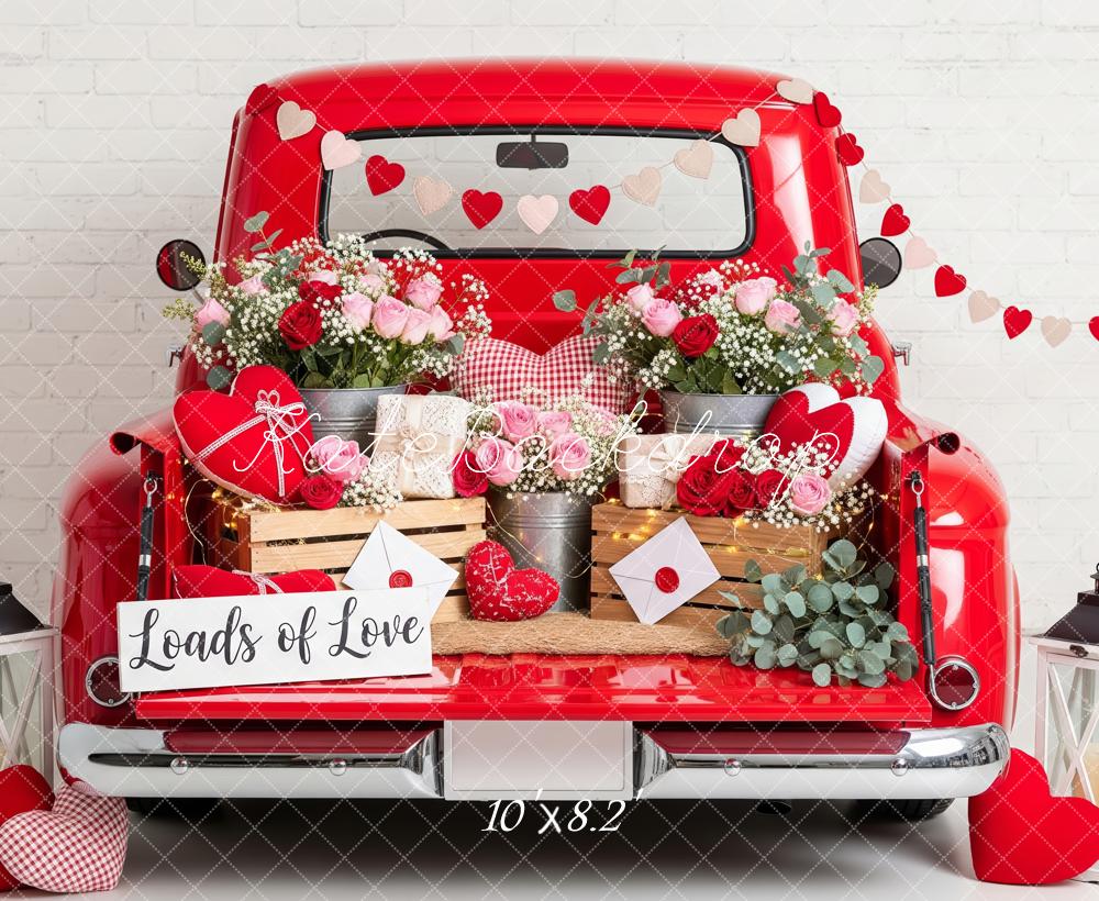 Kate Valentine's Day Red Truck Flowers Hearts Garland Backdrop Designed by Patty Roberts