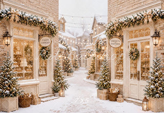Kate Christmas Snowy Village Bakery Street Printed Backdrop Designed by Emetselch