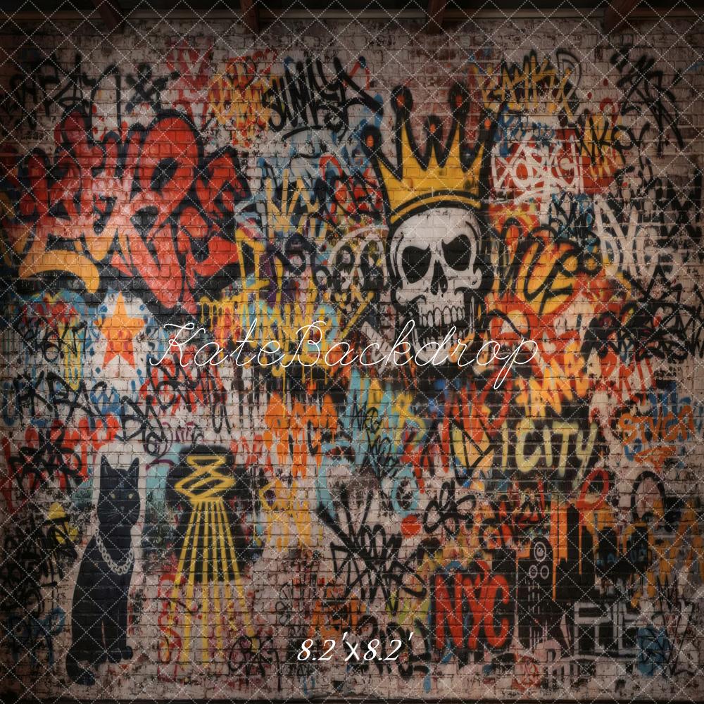 Kate Graffiti Skull Crown Cat Brick Wall Printed Backdrop Designed by Vertigo Productions