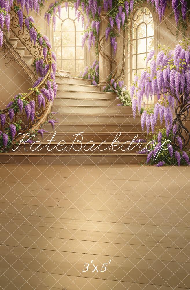 Kate Spring Prom Cascading Stairs Purple Wisteria Windows Printed Backdrop Designed by Chain Photography