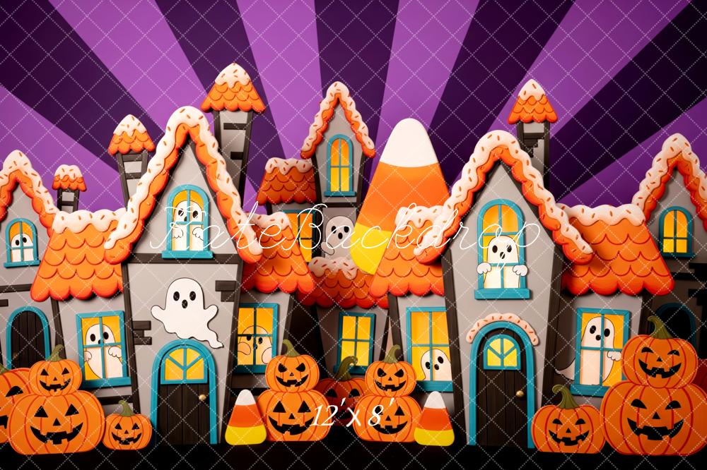 Kate Halloween Haunted Houses Ghosts Pumpkins Trick-or-Treat Backdrop Designed by Patty Roberts