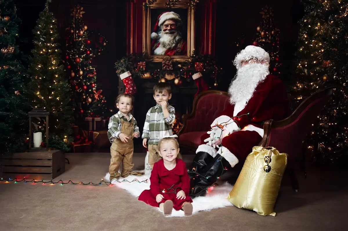 Kate Christmas Cocoa Retro Fireplace Red Wall Backdrop Designed by Emetselch