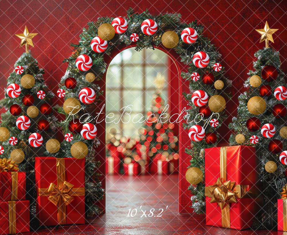 Kate Christmas Tree Candy Arch Gift Red Backdrop Designed by Mini MakeBelieve