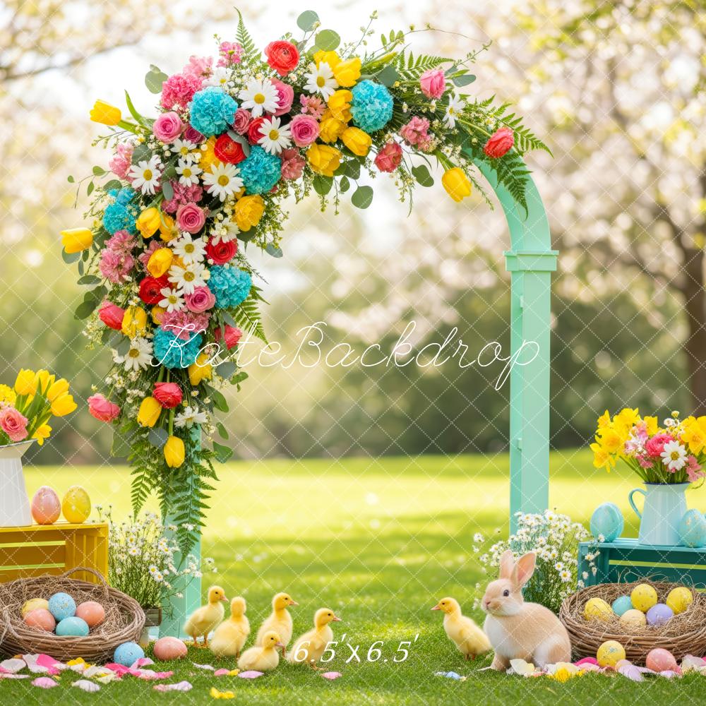 Kate Easter Bunny Flower Arch Colorful Eggs Spring Backdrop Designed by Patty Roberts