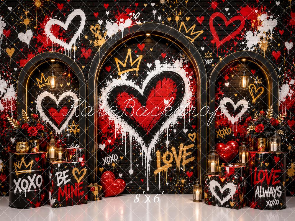 Kate Valentine's Day Black Graffiti Hearts Crowns Arch Printed Backdrop Designed by Ashley Paul