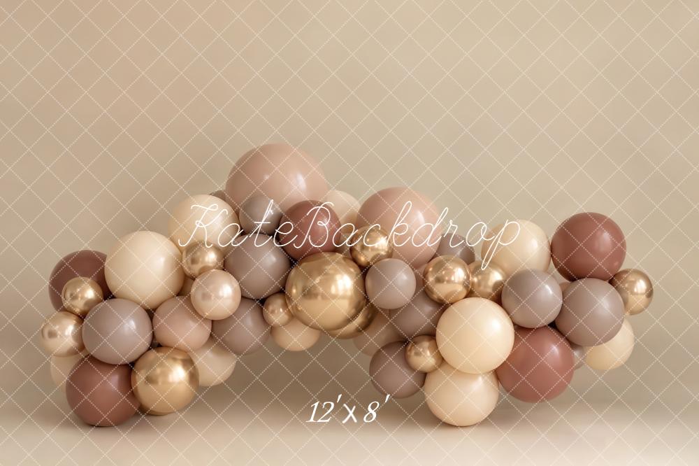 Kate Cake Smash Neutral Gold Balloon Arch Printed Backdrop Designed by Emetselch