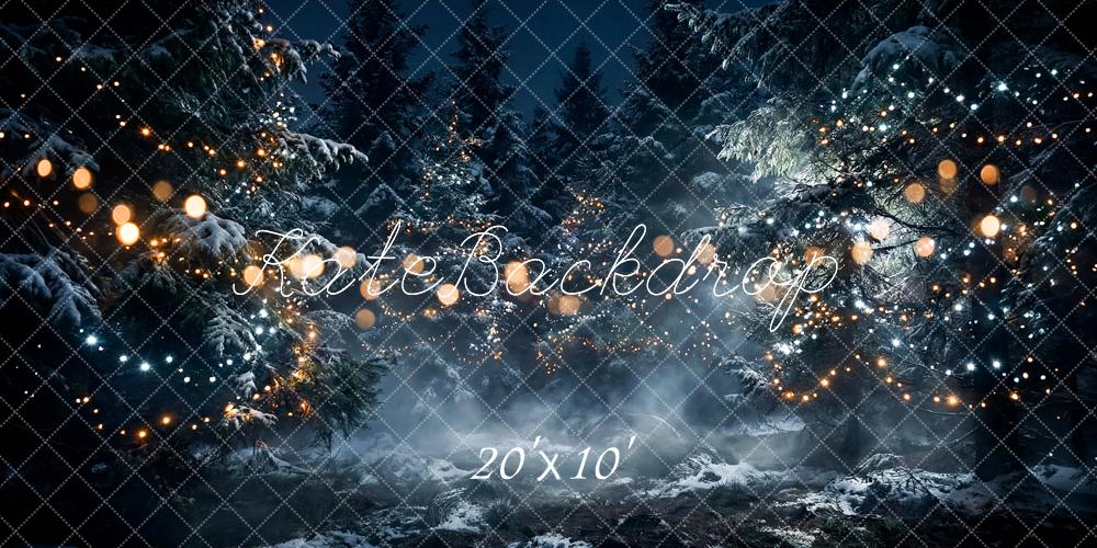 TEST Kate Christmas Snowy Forest String Lights Night Printed Backdrop Designed by Happy Squirrel Design