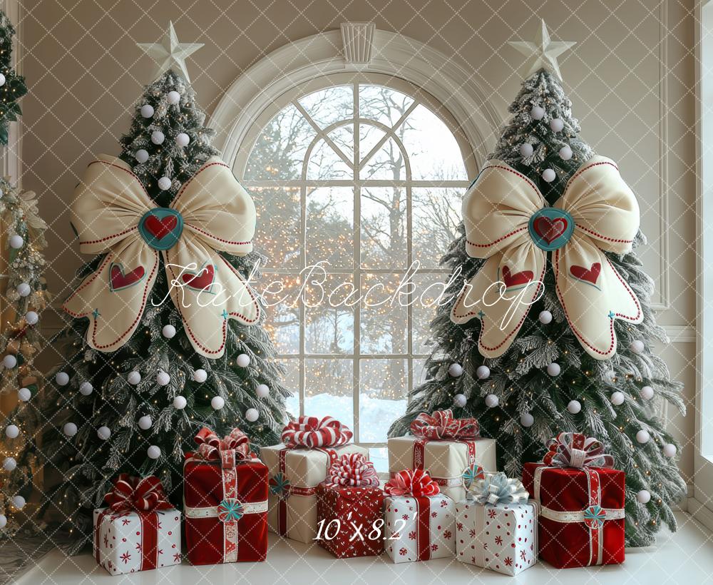 Christmas Árboles Nevados Lares Grandes Lazos Fondo de Ventana Regalo Designed by Mini MakeBelieve