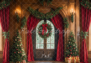 Kate Christmas Tree Arched Door Curtains Wreath Printed Backdrop Designed by Emetselch