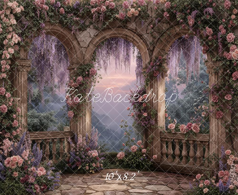 Kate Spring Flower Arch Stone Balcony Garden Backdrop Designed by Emetselch