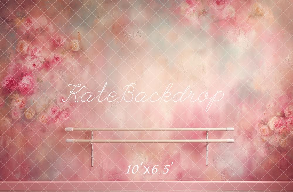 Kate Ballet Barre Pink Floral Abstract Texture Printed Portrait Headshot Backdrop Designed by Angela Miller