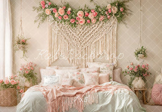 Kate Boho Cozy Floral Macrame Bedroom Printed Backdrop Designed by Emetselch