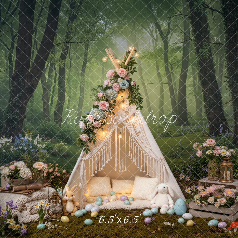 Kate Easter Forest Bunny Tent Flowers Mushrooms Backdrop Designed by Emetselch