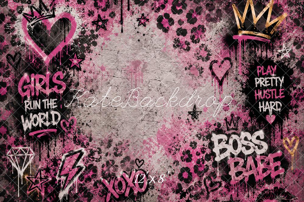 Kate Birthday Girls Pink Graffiti Crown Leopard Hearts Printed Backdrop Designed by Ashley Paul