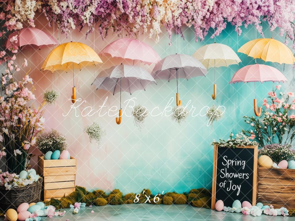 Kate Spring Easter Umbrella Floral Colorful Backdrop Designed by Patty Roberts