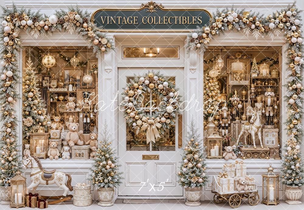 Kate Christmas Vintage Collectibles Storefront Garland Printed Backdrop Designed by Emetselch